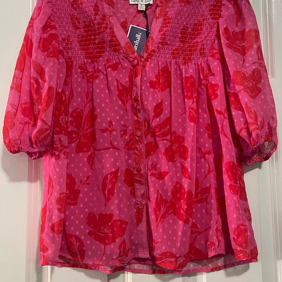 Lucky & Coco Tops - Stylish Pink Floral Blouse with Puff Sleeves